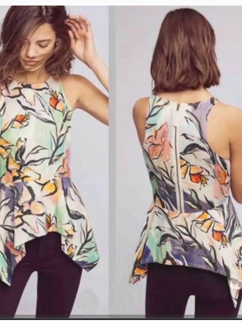 Anthropologie HD in Paris Lucille Peplum Floral Artsy Blouse Size 6 Watercolor